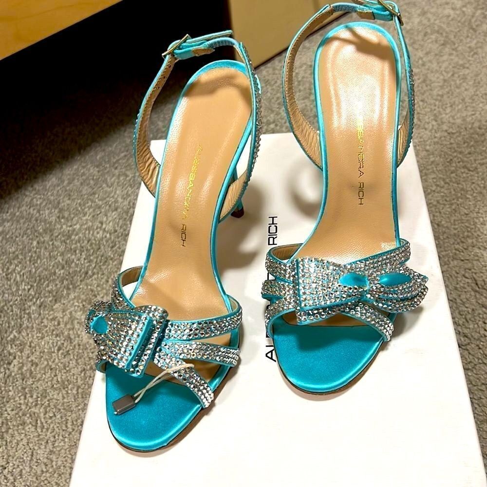 Alessandra Rich Aqua Heels Sandals. Made in Italy